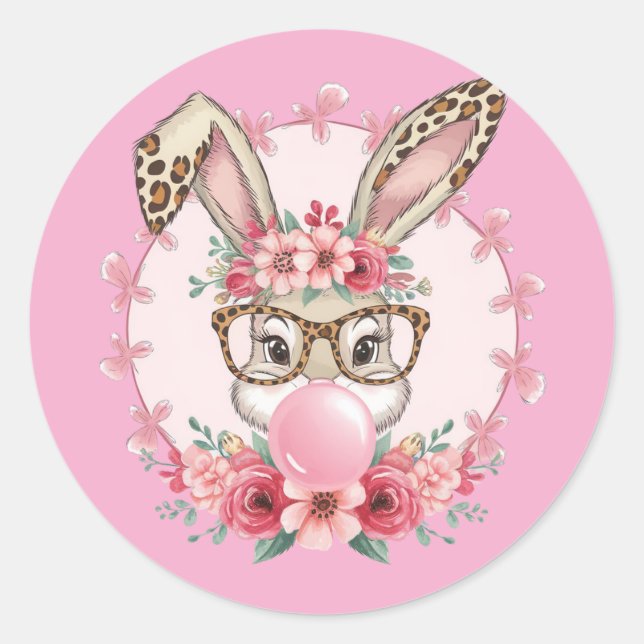 OsterNiedliche Blumenbunny Leopard Geschenk Runder Aufkleber (Vorderseite)