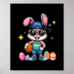 Osternsport Glücklicher Osterhase spielt Skelett K Poster