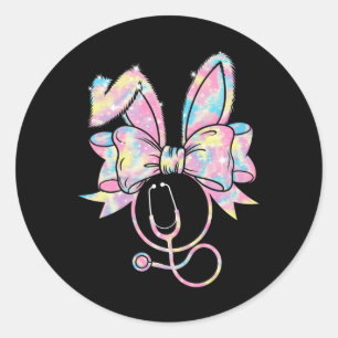 Osternurse Coquette Bow Stethoscope Bunny Scrub Runder Aufkleber