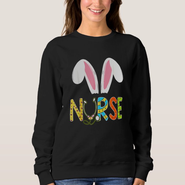 Osternurse Er Bunny Oars glückliche Ostereier Kran Sweatshirt (Vorderseite)