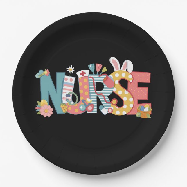 Osternurse Stethoscope Bunny Rabbit Eggs Pappteller (Vorderseite)
