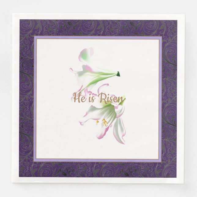 Osterpapier Napkin er ist Risen Osterlilies Serviette (Vorderseite)