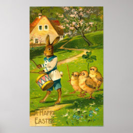 Osterparade mit Kaninchen & Chicks Vintag Poster