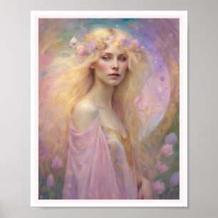Osterpastel Art Deco Woman Blond Rose Poster