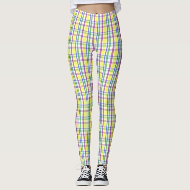 Osterpastel Karierter Frühling Muster Leggings (Vorderseite)