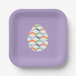Osterplatte geometrische Kunstei auf lila Party Pappteller