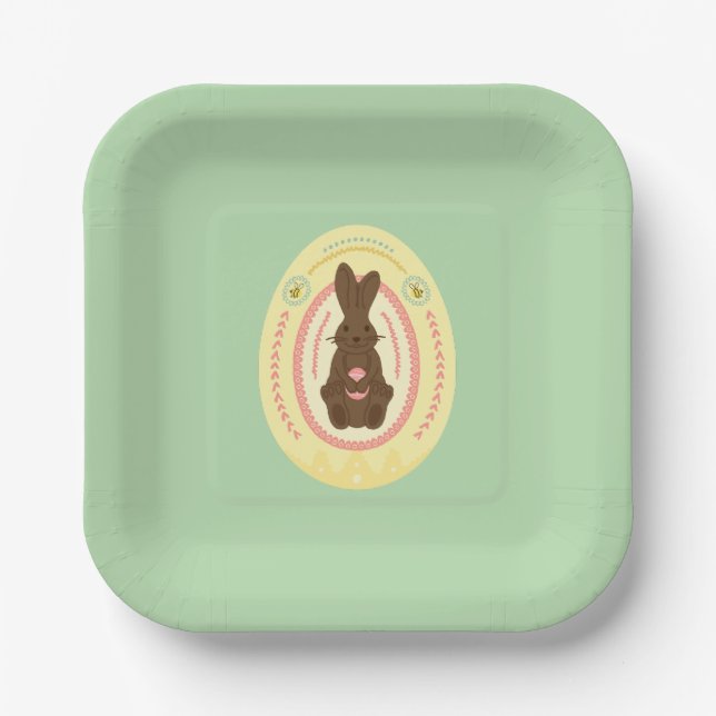 Osterplatte mit braunem und gelbem Party Pappteller (Vorderseite)