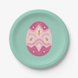 Osterplatte Rosa Ei auf grünem Party Pappteller