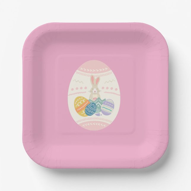 Osterplatte Rosa Ei auf Rose Hintergrund Party Pappteller (Vorderseite)