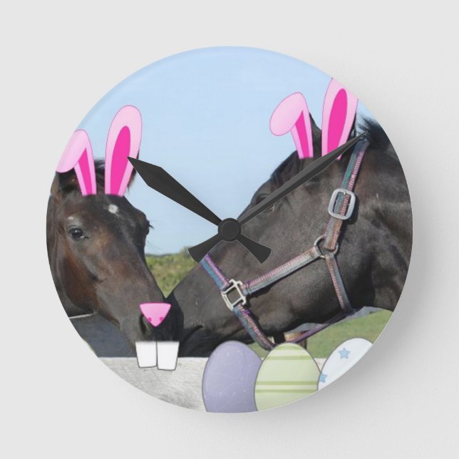 Osterpony und Pferd Runde Wanduhr (Vorderseite)