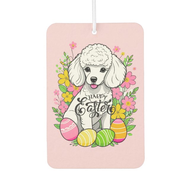 Osterpoodle mit Blume Autolufterfrischer (Vorderseite)