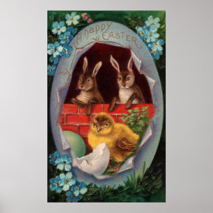 Osterposter mit Hasen und Küken Poster