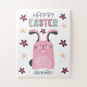 Osterpuzzle mit rosa Hase und Blume für Kinder