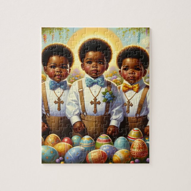 Osterrätsel Drei afroamerikanische Jungs (Vertikal)