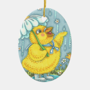 OSTERREGEN BABY KÜKEN FRÜHLINGSDEKORATION Oval Keramik Ornament