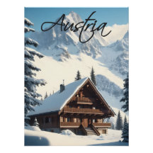 Österreich Alpen Chalets Reiseplakat