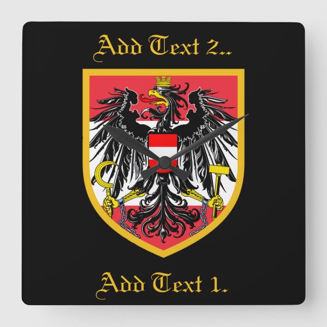 Österreich-Flagge Quadratische Wanduhr (Vorderseite)