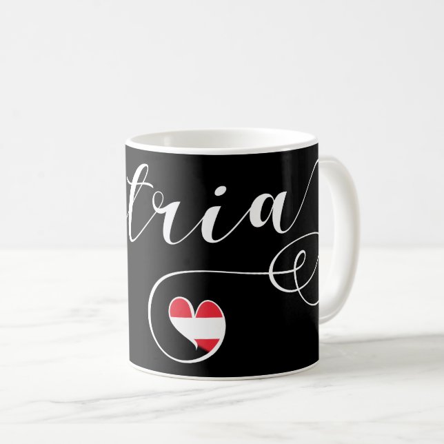 Österreich Herz-Tasse, österreichische Flagge Kaffeetasse (VorderseiteRechts)