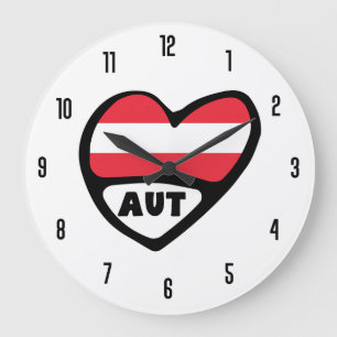 Österreich Ländercode AUT Flaggenmitte Große Wanduhr