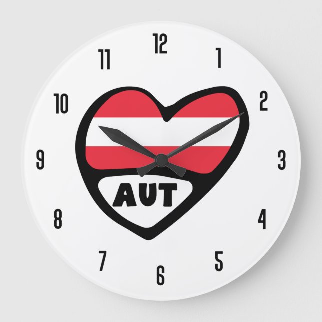 Österreich Ländercode AUT Flaggenmitte Große Wanduhr (Vorderseite)