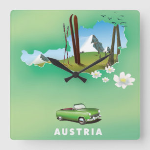 Österreich Ski Travel Poster Quadratische Wanduhr