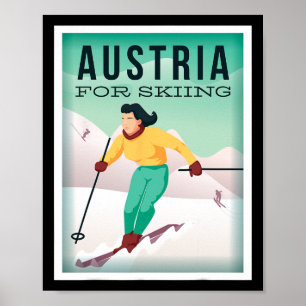Österreich Skifahren Pistensau und Skihaserl fahre Poster