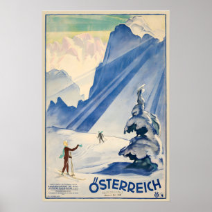 Österreich Winter Schnee Berg Skifahrer Poster