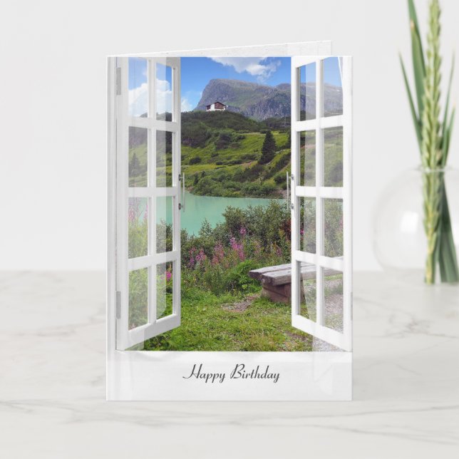 Österreichische Bergsee-Szene im Fenster Karte (Vorderseite)