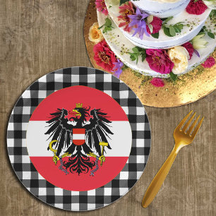 Österreichische Flagge, Büffel kariert & Österreic Pappteller