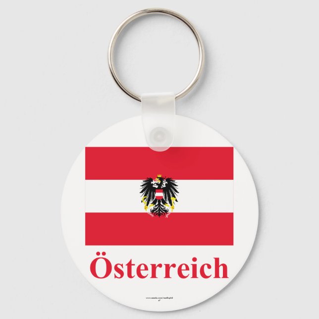 Österreichische Flagge mit deutschem Namen Schlüsselanhänger (Vorderseite)