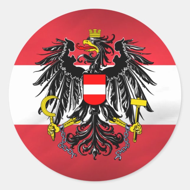 Österreichische Flagge und Wappen Runder Aufkleber (Vorderseite)