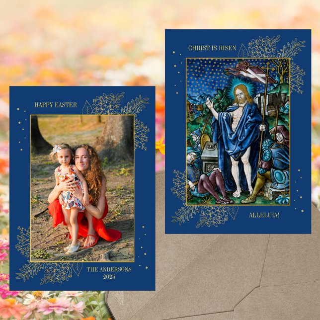 Osterreligiöses Christliches katholisches Foto Feiertagskarte (Easter Jesus Christ Resurrection Religious Christian Traditional Catholic Family Photo Holiday Card)