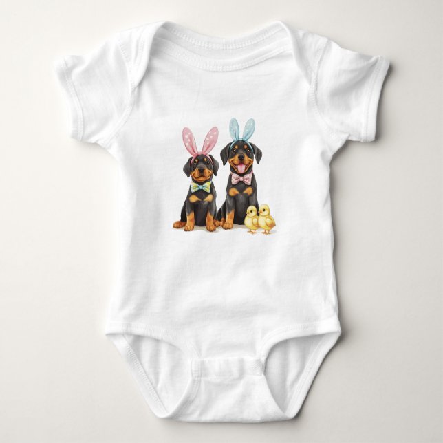 Osterrottweiler Hunde Sonnige Ohren Baby Strampler (Vorderseite)