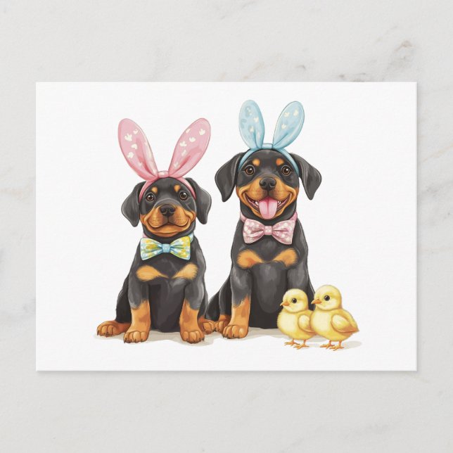 Osterrottweiler Hunde Sonnige Ohren Feiertagspostkarte (Vorderseite)