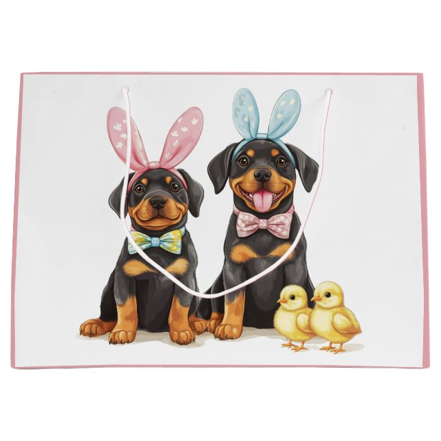Osterrottweiler Hunde Sonnige Ohren Große Geschenktüte (Vorderseite)