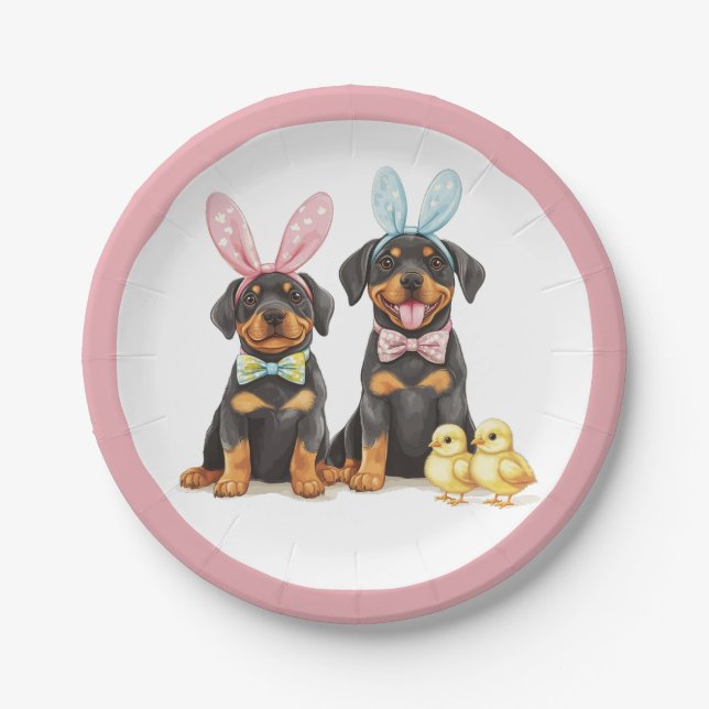 Osterrottweiler Hunde Sonnige Ohren Pappteller (Vorderseite)
