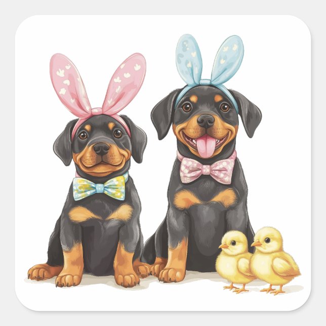 Osterrottweiler Hunde Sonnige Ohren Quadratischer Aufkleber (Vorderseite)