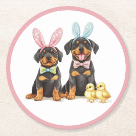 Osterrottweiler Hunde Sonnige Ohren Runder Pappuntersetzer