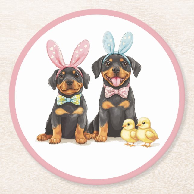Osterrottweiler Hunde Sonnige Ohren Runder Pappuntersetzer (Vorderseite)