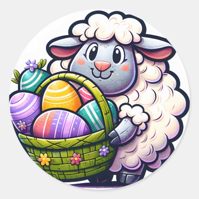 Osterschaf mit Eieraufkleber: Spaß und farbenfroh Runder Aufkleber (Vorderseite)