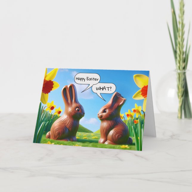 Osterschokolade Bunnies Spaß Feiertagskarte (Vorderseite)