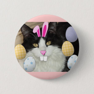 Osterschwarz-weiße Katze Button