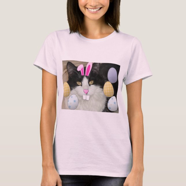 Osterschwarz-weiße Katze T-Shirt (Vorderseite)