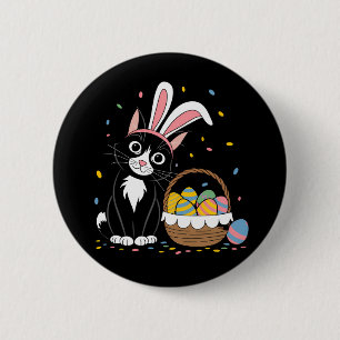Osterschwarze Katze Tuxedo Kaninchen Bunny Ears Ei Button