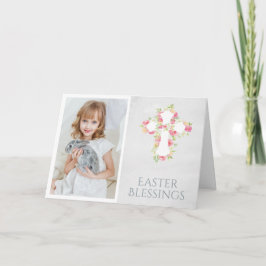 Ostersegmente Religiöses Cross Pink Blume Foto Feiertagskarte