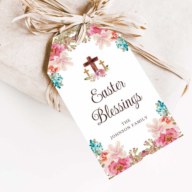 Ostersegnung Elegantes Blumenkreuz Geschenkanhänger (Easter Blessings Elegant Floral Cross Gift Tags)