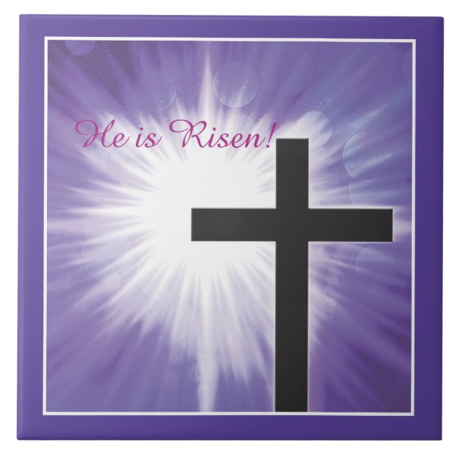 Ostersegnung Kreuz Sternexplosion auf Lila, Risen Fliese (Vorderseite)