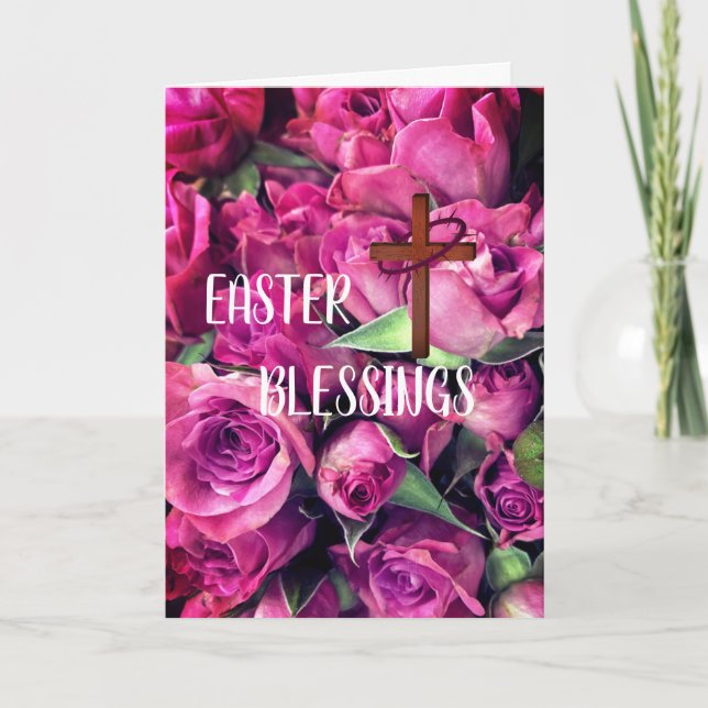 Ostersegnung Rosenkarte Cross Pink Karte (Vorderseite)