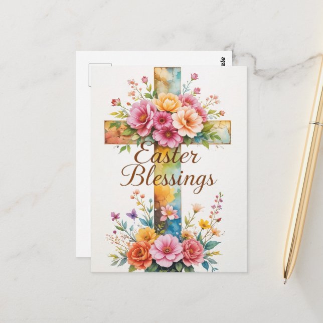 Ostersegnung zwischen Kreuz und Flora Postkarte (Vorderseite/Rückseite Beispiel)