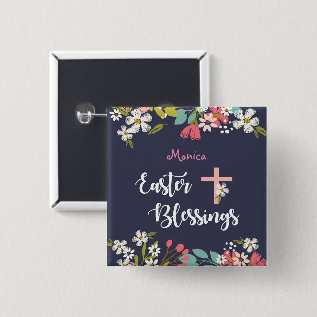 Ostersegnungen der Blume des Risen Christi Button (Vorne & Hinten)